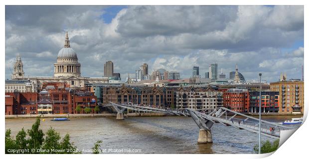 St Pauls and Millennium Bridge London Print by Diana Mower