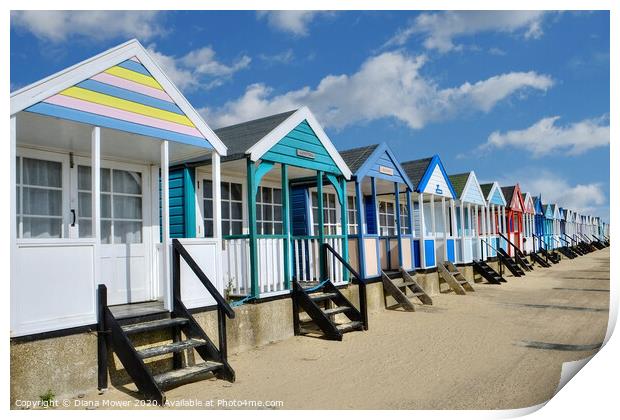 Southwold beach huts Suffolk Print by Diana Mower