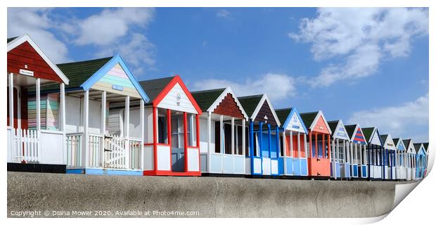 Southwold beach huts on the Prom Print by Diana Mower