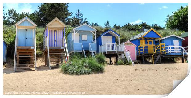 Wells Next the Sea Beach Huts Norfolk Print by Diana Mower