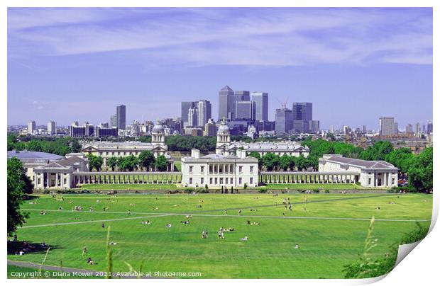 Greenwich and London clty Skyline Print by Diana Mower