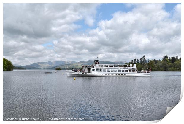 The MV Swan Cruising on Lake Windermere Print by Diana Mower