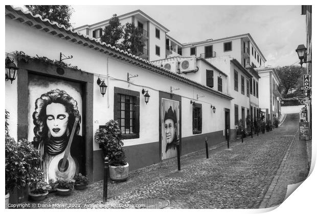 Funchal Madeira Back Street Monochrome Print by Diana Mower