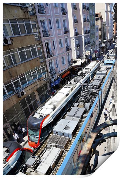 Passing trams Istanbul Print by Arfabita  