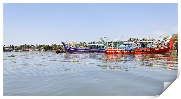 Colourful fishing boats moored Kochin Print by Arfabita  