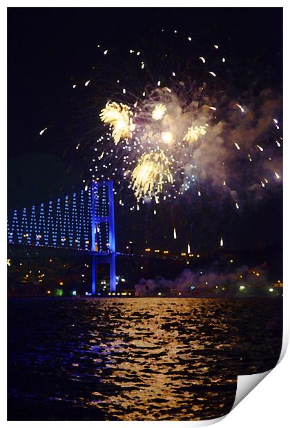 Fireworks delight on Bosphorus Print by Arfabita  