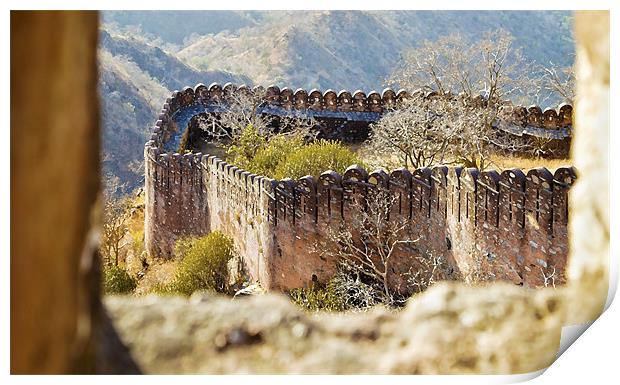 Archers window view Kumbhalghar Fort Print by Arfabita  