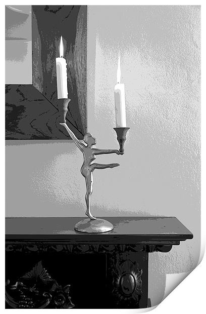 Dancing ballerina candelalbra on mantlepiece Print by Arfabita  