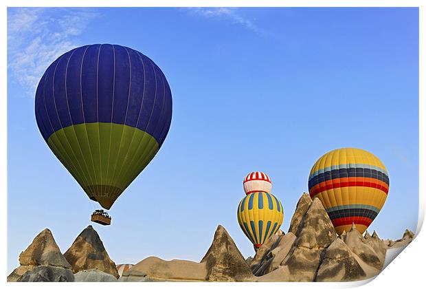 Hot balloons over Cappadocia Terrain Print by Arfabita  