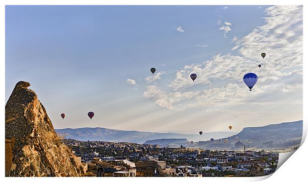 Hot air balloons morning drift Print by Arfabita  