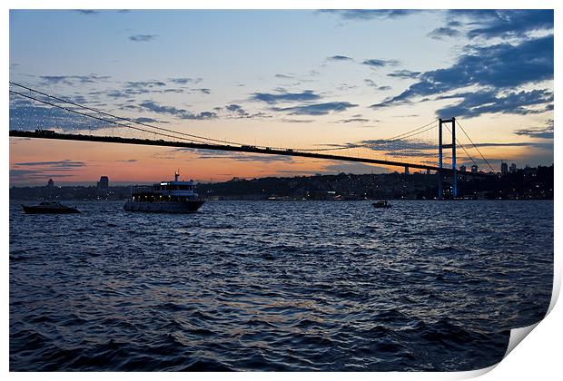 Sundown over Bosphorus and Bogazici Istanbul Print by Arfabita  