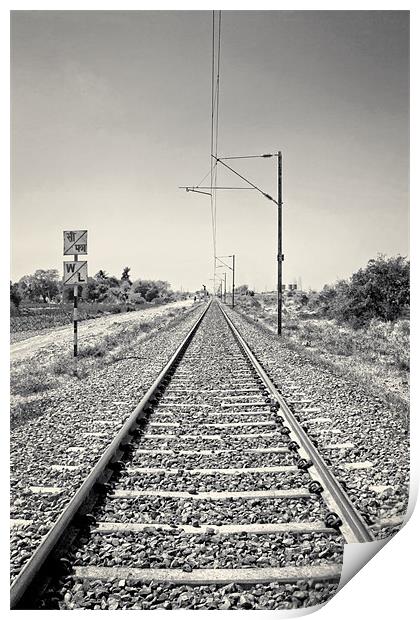 Railroad track through India heading to Surat Print by Arfabita  