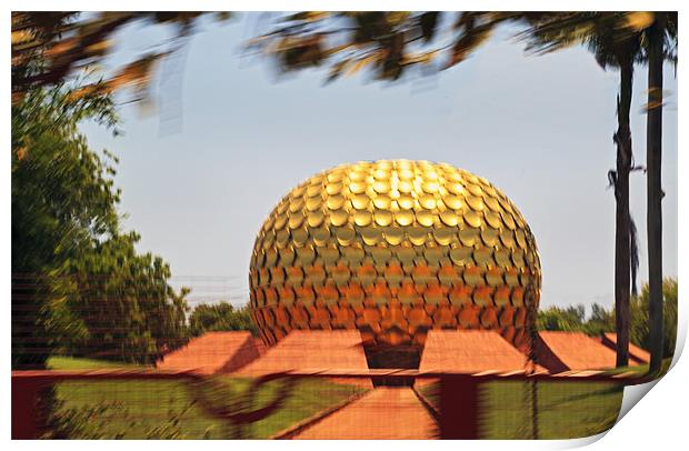 Matramandir Auroville from a moving bus Print by Arfabita  