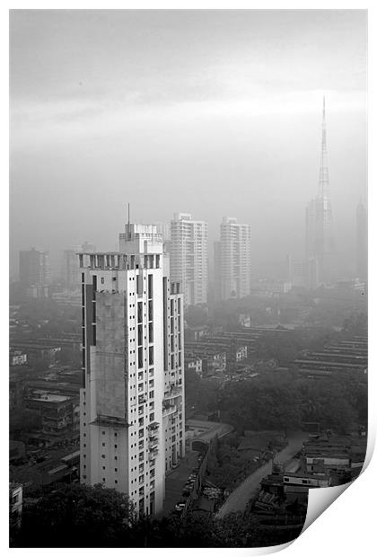 Elevated view of smog filled Bombay Skyline Print by Arfabita  