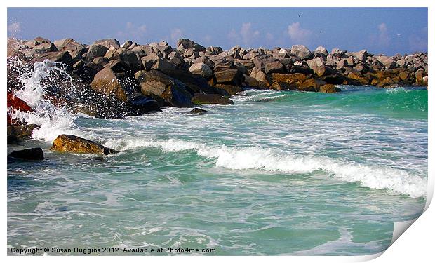 Waves Crashing into Jetty Rocks Print by Susan Medeiros