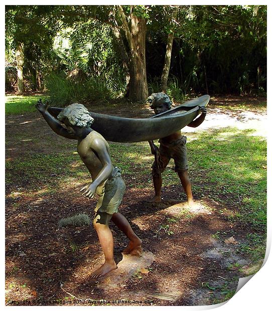 Bronze Boy and their canoe Print by Susan Medeiros