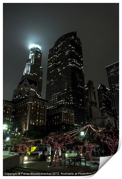 Library Tower from Pershing Square Print by Panas Wiwatpanachat