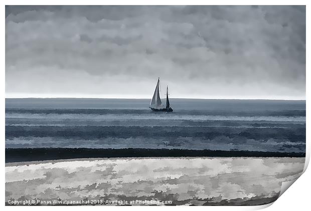 Lone Sailing Print by Panas Wiwatpanachat