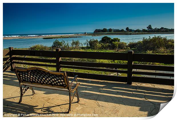 Empty Chair at the Beach Print by Panas Wiwatpanachat