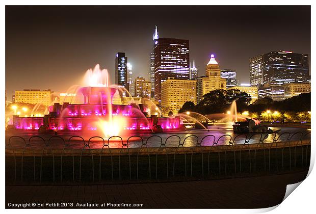 Buckingham Fountain Lights, Chicago Print by Ed Pettitt