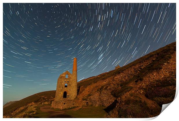 Star Trails Over Wheal Coates Print by Jonathan Swetnam