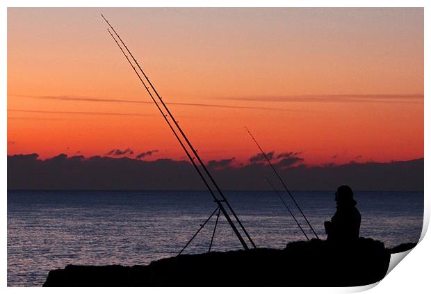 Fisherman at sunset Print by Steve Frazer