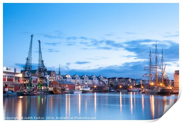 Harbour at dusk Print by Judith Parkyn