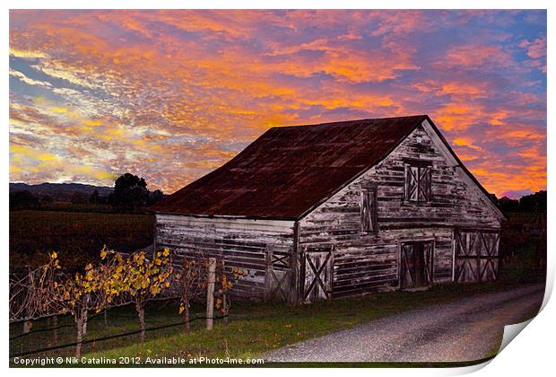 Sunset Barn Print by Nik Catalina