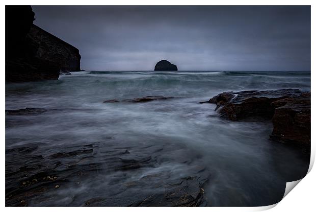 Trebarwith Strand Cloudy Dusk 2 Print by Ashley Chaplin