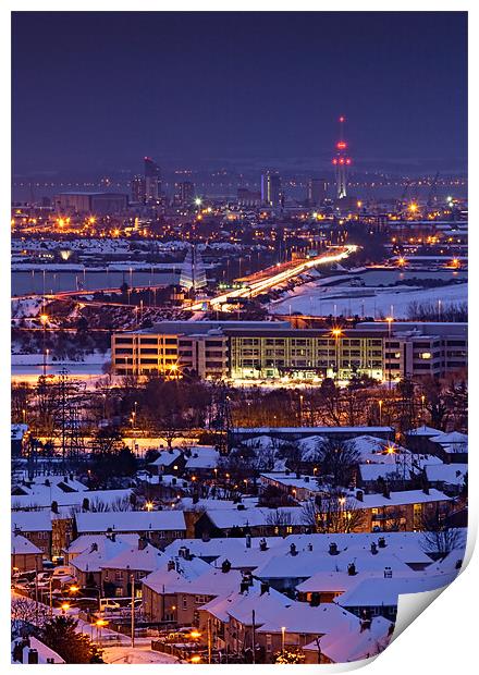 Portsmouth Snowy Skyline at dusk Print by Ashley Chaplin