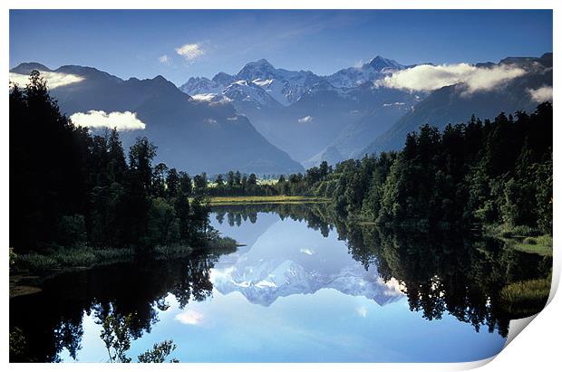 Lake Matheson Mountain Reflection Print by Ashley Chaplin