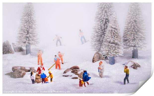 Festive Frolics on Winter Wonderland Slopes Print by Mike Shields