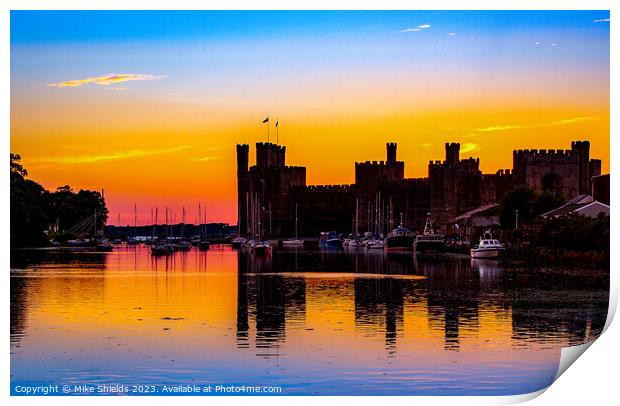 Caernarfon Castle Sunset Print by Mike Shields