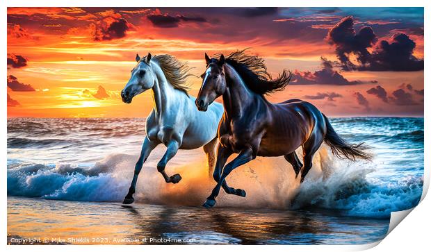 Wild Horses in Tandem Print by Mike Shields