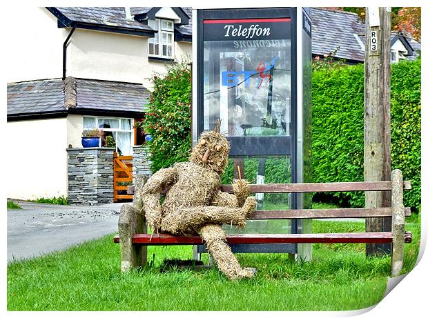 Strawman at Llanwrin Village Print by philip clarke