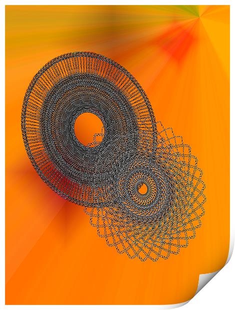 Spirals on Orange Ray Background Print by philip clarke