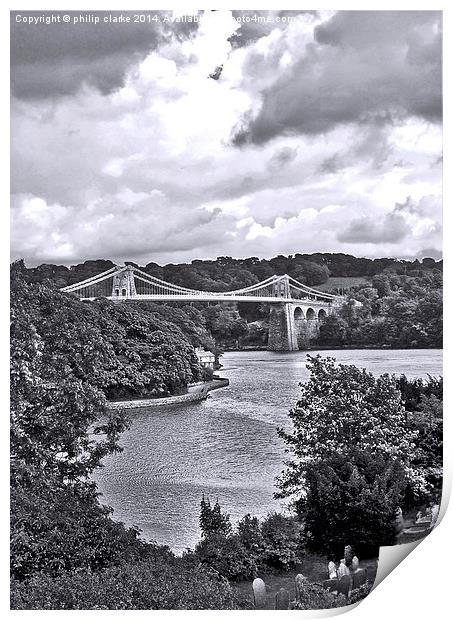  View to The Menai Suspension Bridge Print by philip clarke