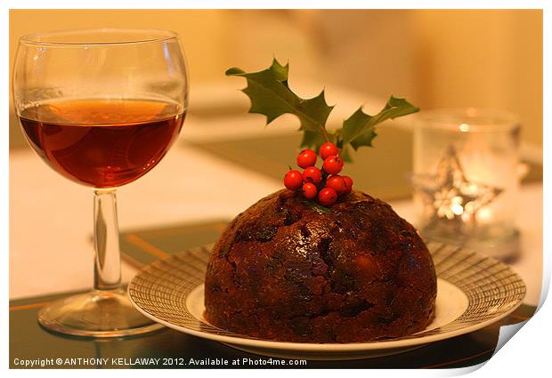 FESTIVE CHRISTMAS PUDDING AND SHERRY Print by Anthony Kellaway