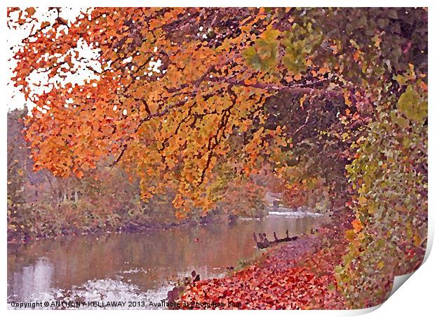 RIVER ITCHEN IN AUTUMN OIL. Print by Anthony Kellaway