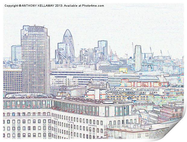 LONDON SKYLINE DRAWING Print by Anthony Kellaway