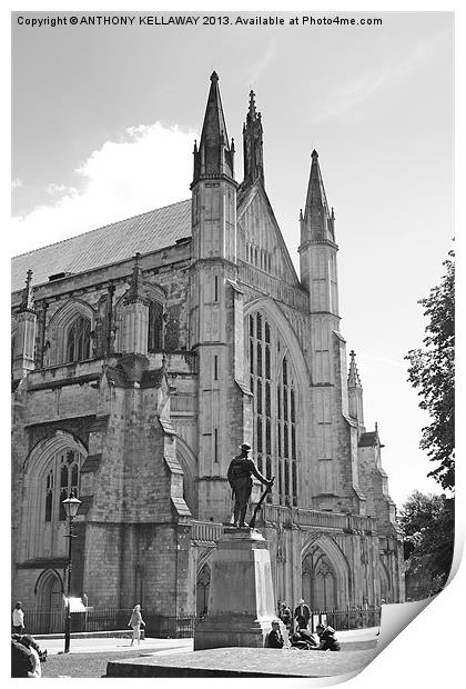 WINCHESTER CATHEDRAL AND THE LONE SOLDIER Print by Anthony Kellaway