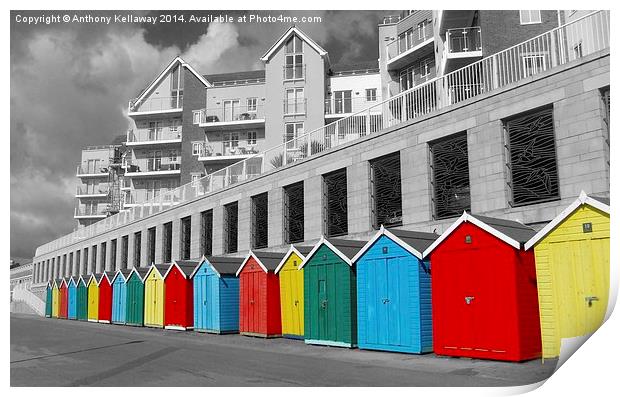 BOSCOMBE BEACH HUTS Print by Anthony Kellaway