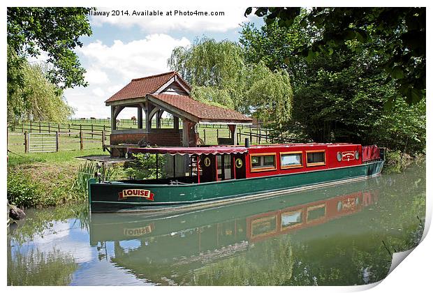 CANAL BARGE LOUISE ON THE BASNGSTOKE CANAL Print by Anthony Kellaway
