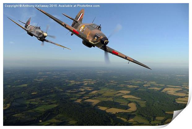  SPITFIRE AND HURRICANE Print by Anthony Kellaway