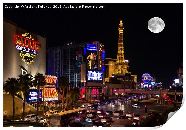 Las Vegas full moon Print by Anthony Kellaway