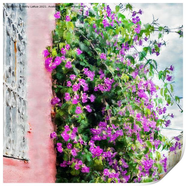Purple Flowering vine Climbing a Wall Print by Betty LaRue
