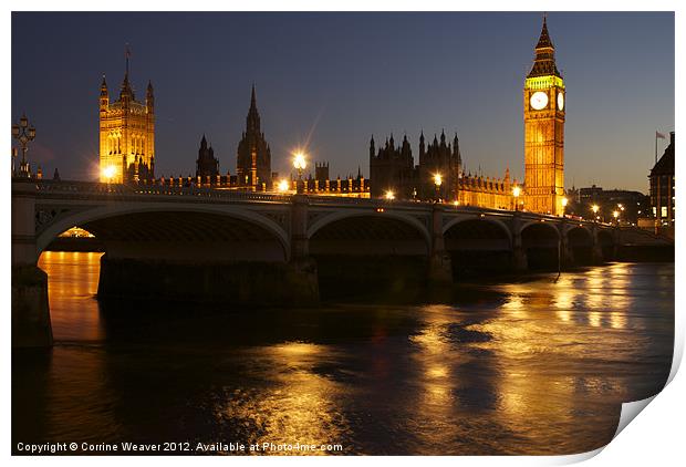 Big Ben & The Houses of Parliament at night Print by Corrine Weaver