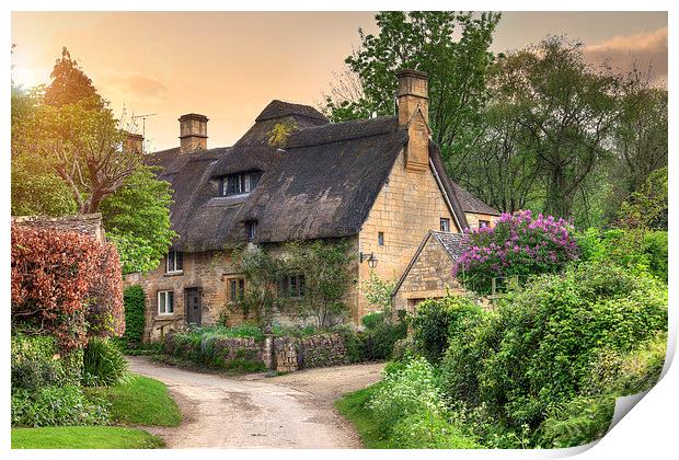 Cotswold cottage at sunset Print by Andrew Roland