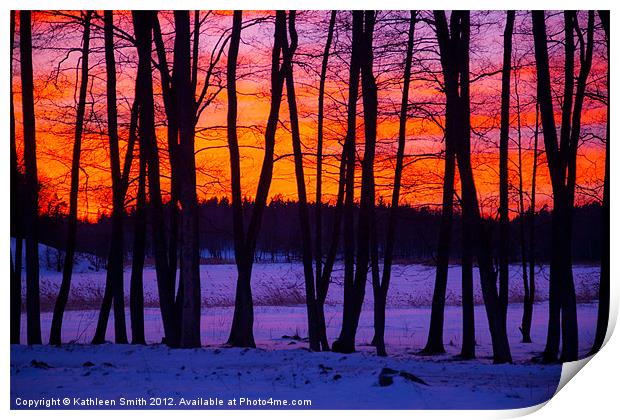 Sunset behind trees Print by Kathleen Smith (kbhsphoto)