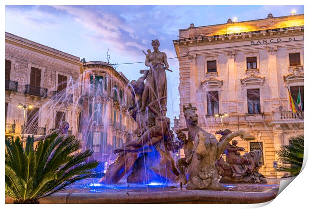 Fountain of Artemis Syracuse, Sicily, Print by peter schickert